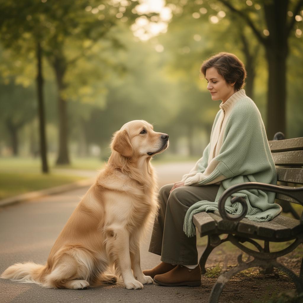 Persona acompañando con calma a un perro en un entorno natural